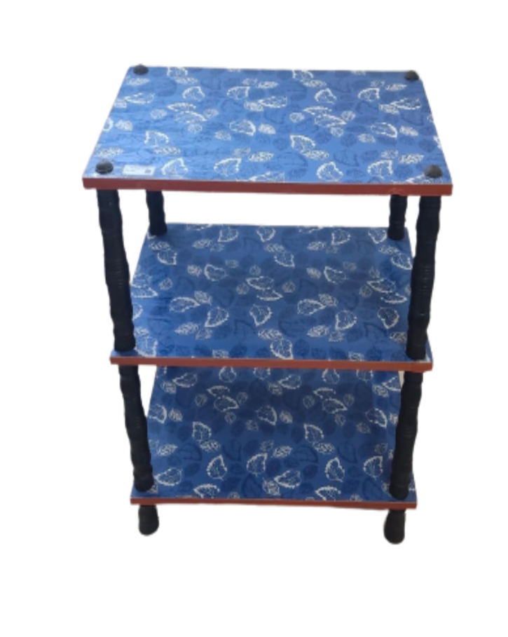 Blue Particle Board TV Unit – 3 Shelf Free-Standing Entertainment Stand for Home