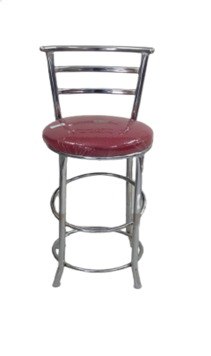 Modern Steel Bar/Café Stool with Cushion Seat – Red, 4-Leg, Non-Rotatable