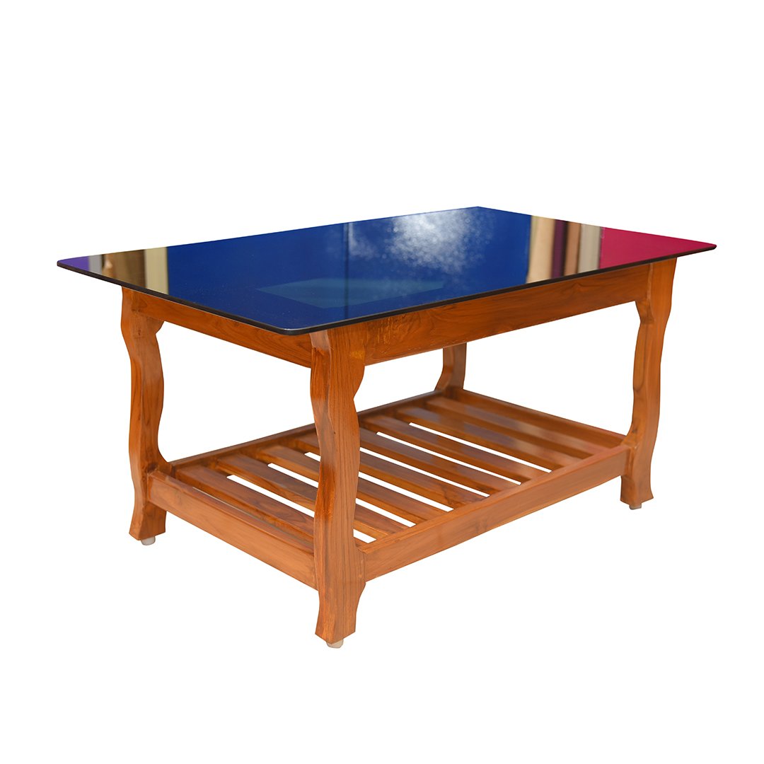Premium Wooden Teapoy with Storage Shelf – Solid Wood Coffee Table