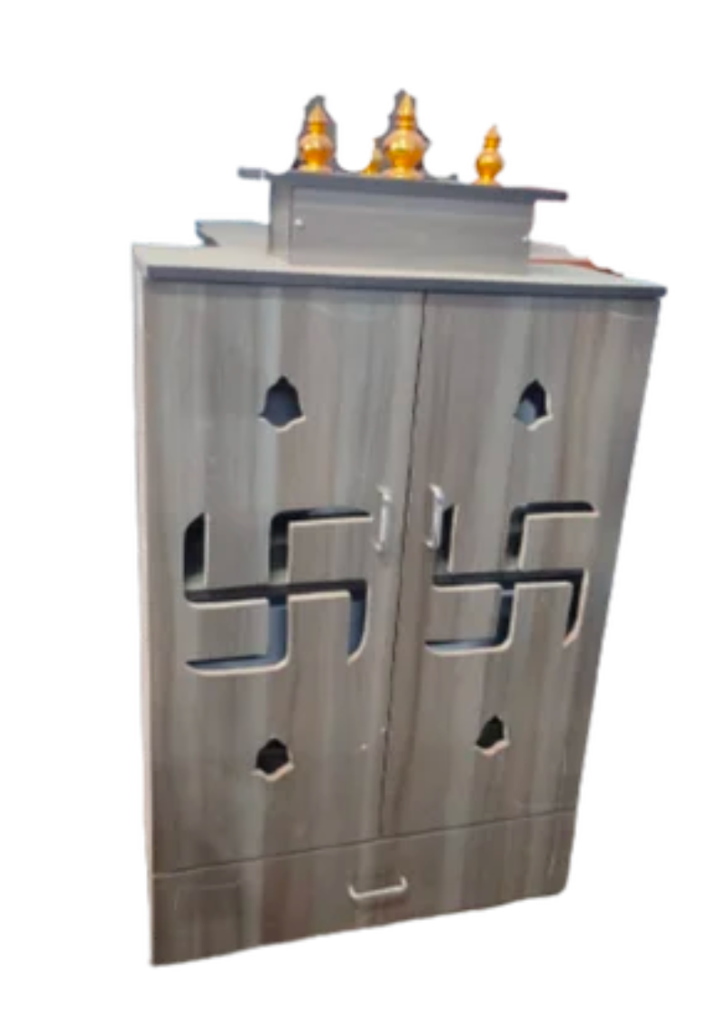 Wooden Pooja Unit – Double Door | Gray Finish | Modern Design