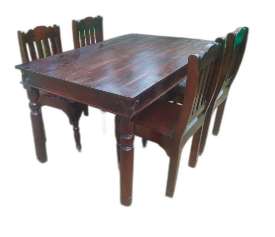 4 Seater Teak Wood Square Dining Table Set with Chairs