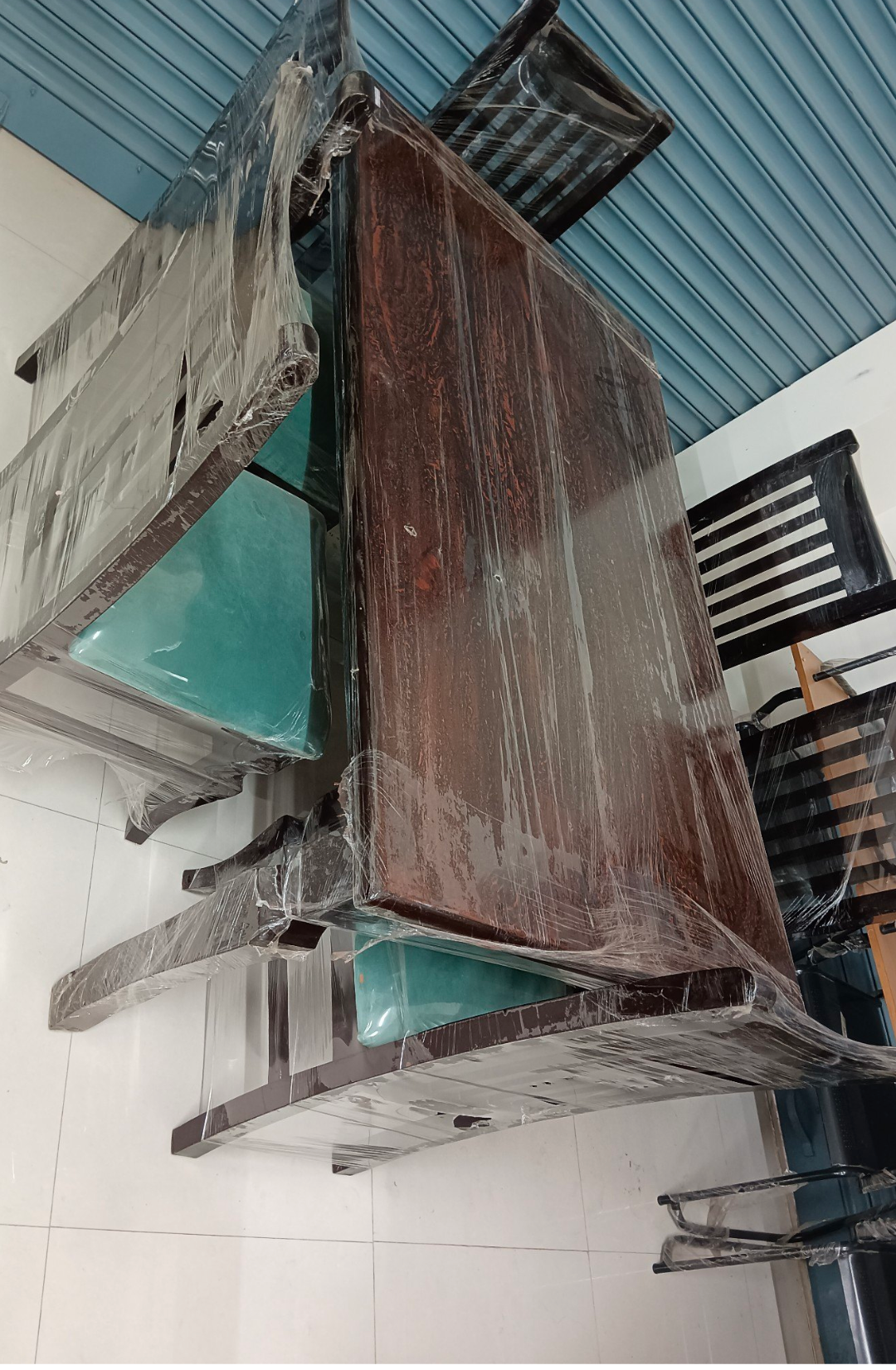 6-Seater Teak Wood Dining Set with Square Table – Dark Brown