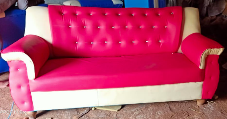 Leather Foam Cushion Sofa – Handmade 3‑Seater