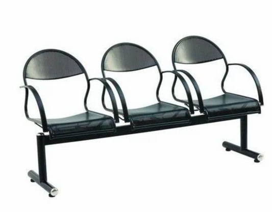 Black Mild Steel 3-Seater Office Waiting Chair