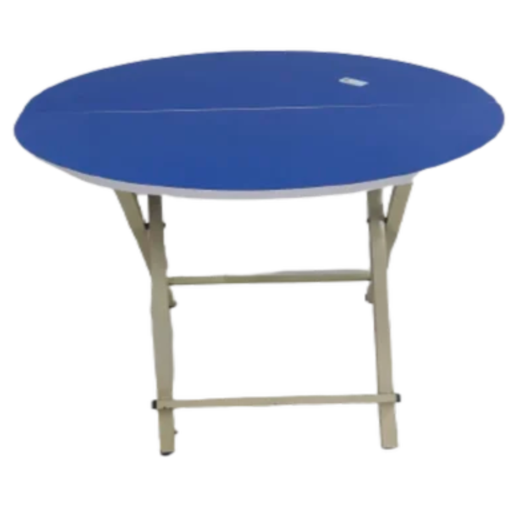 4-Seater Round Dining Table – Blue MDF Top, Mild Steel Frame, Modern Matte Finish