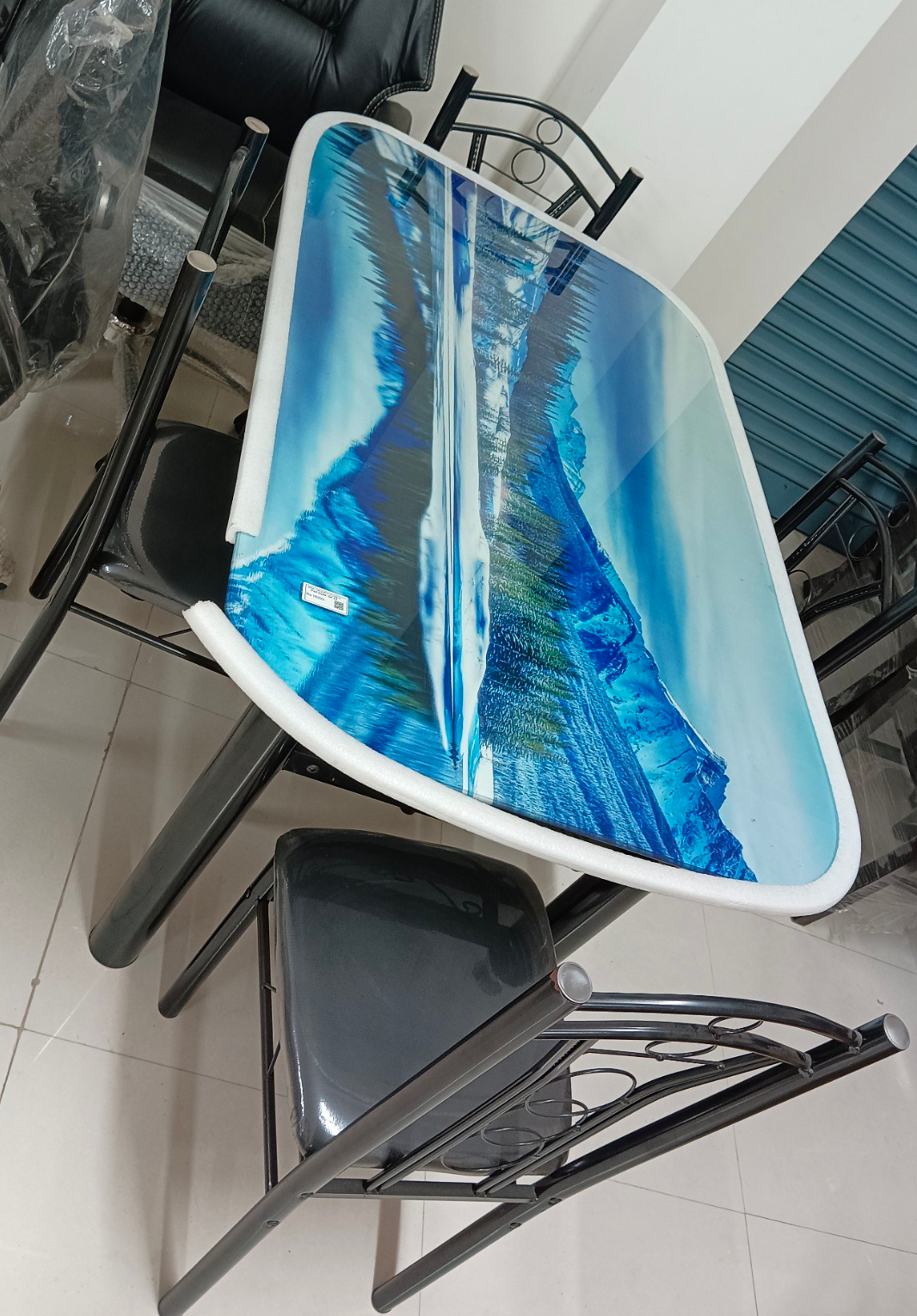 Modern 4-Seater Oval Glass Dining Table Set – Metal Frame with Chairs Included