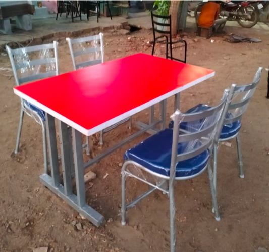 4-Seater Rectangular Dining Table Set – Durable Metal Frame | Ideal for Cafes & Canteens